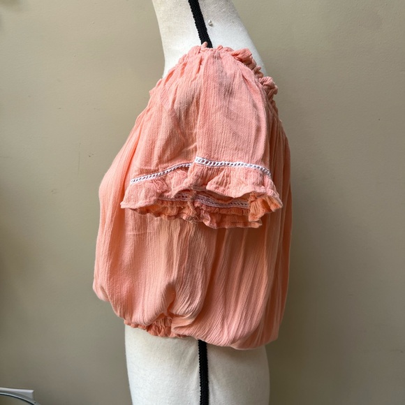 Poof! Peach Coral Puff Sleeve Ruffled Blouse - Picture 4 of 9